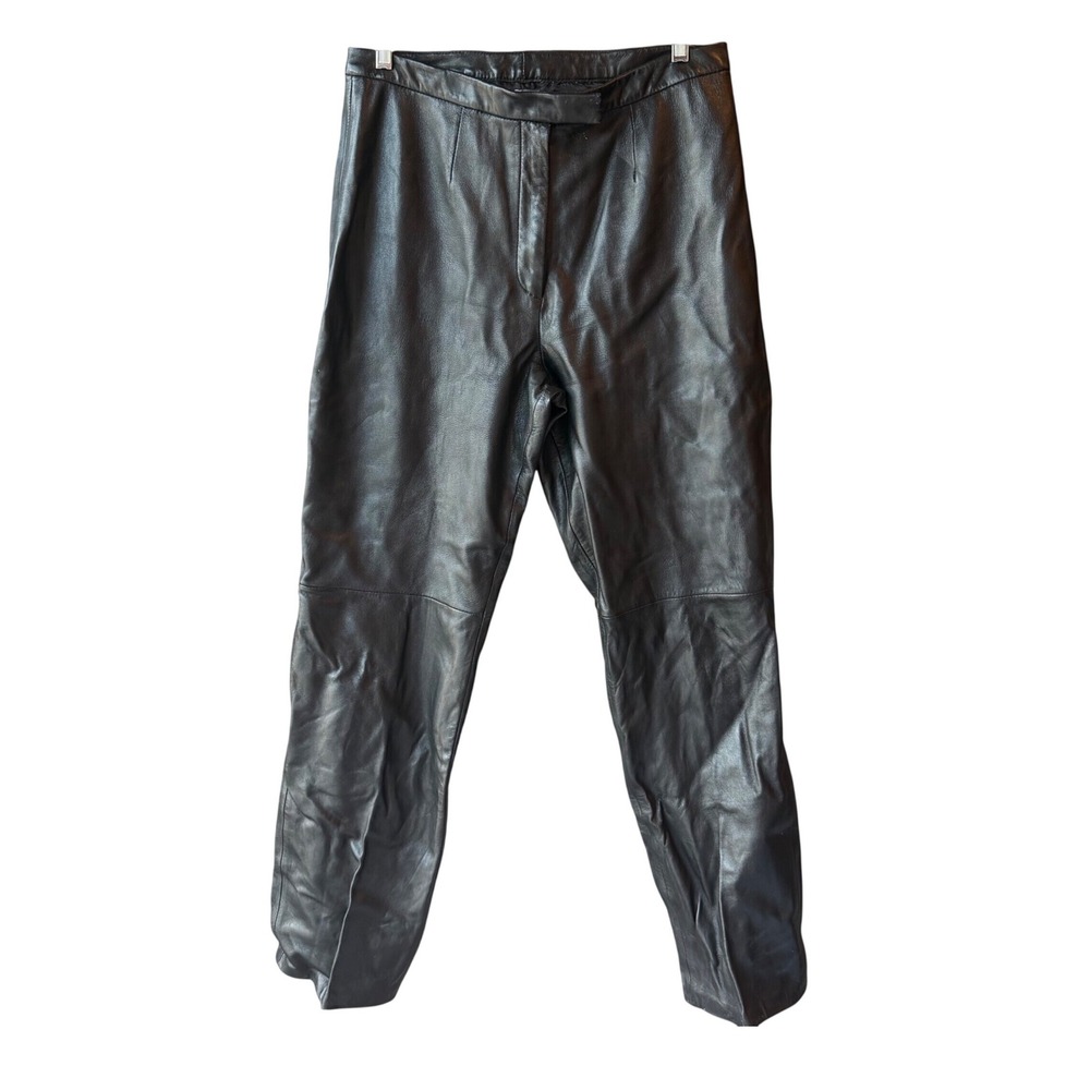 JLC New York Genuine Leather Pants Women's Size 14 Black Straight Leg Trousers